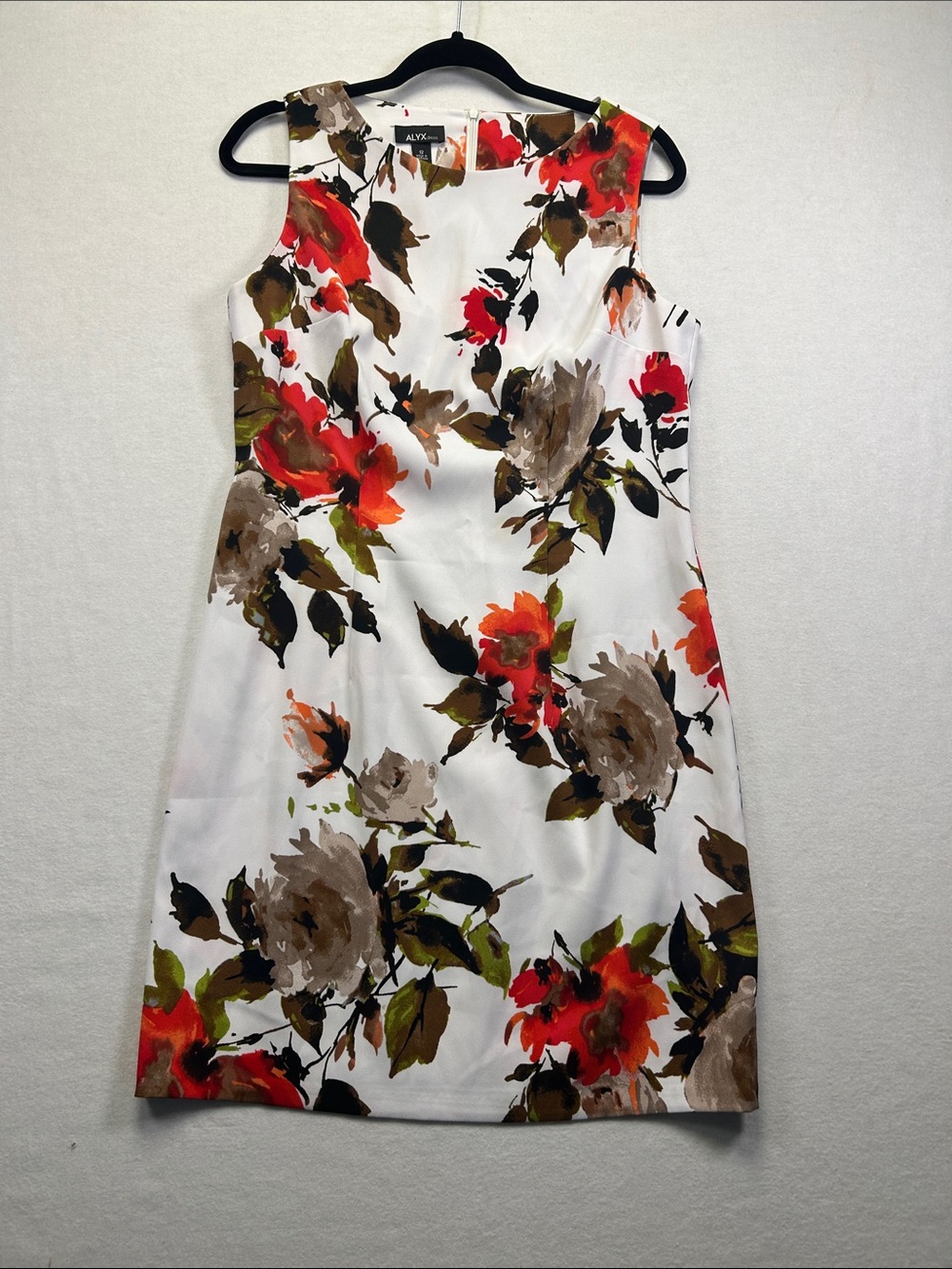 ALYX White Shift Dress with Red, Brown and Green Floral Print